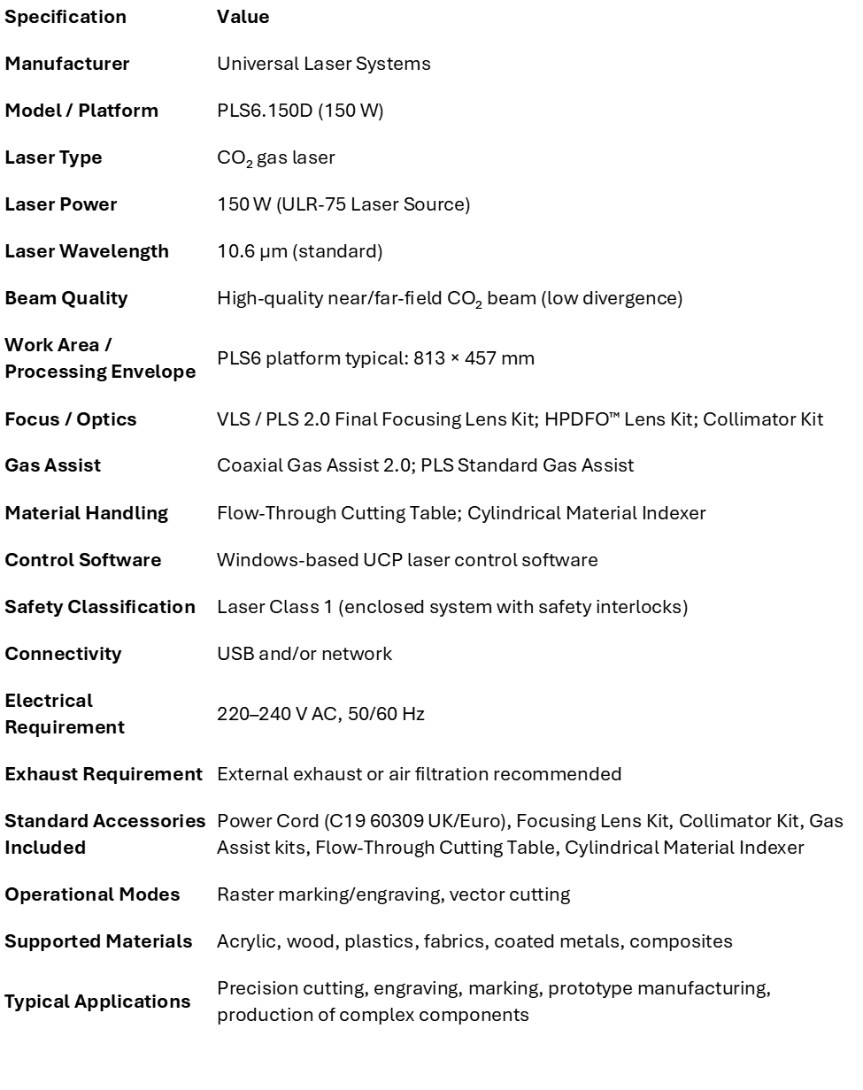 Universal Laser System Details